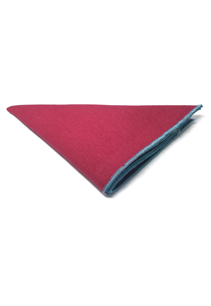 Snap Series Turquoise Lining Pinkish Red Cotton Pocket Square