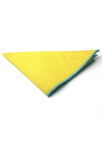 Snap Series Greenish Blue Lining Yellow Cotton Pocket Square