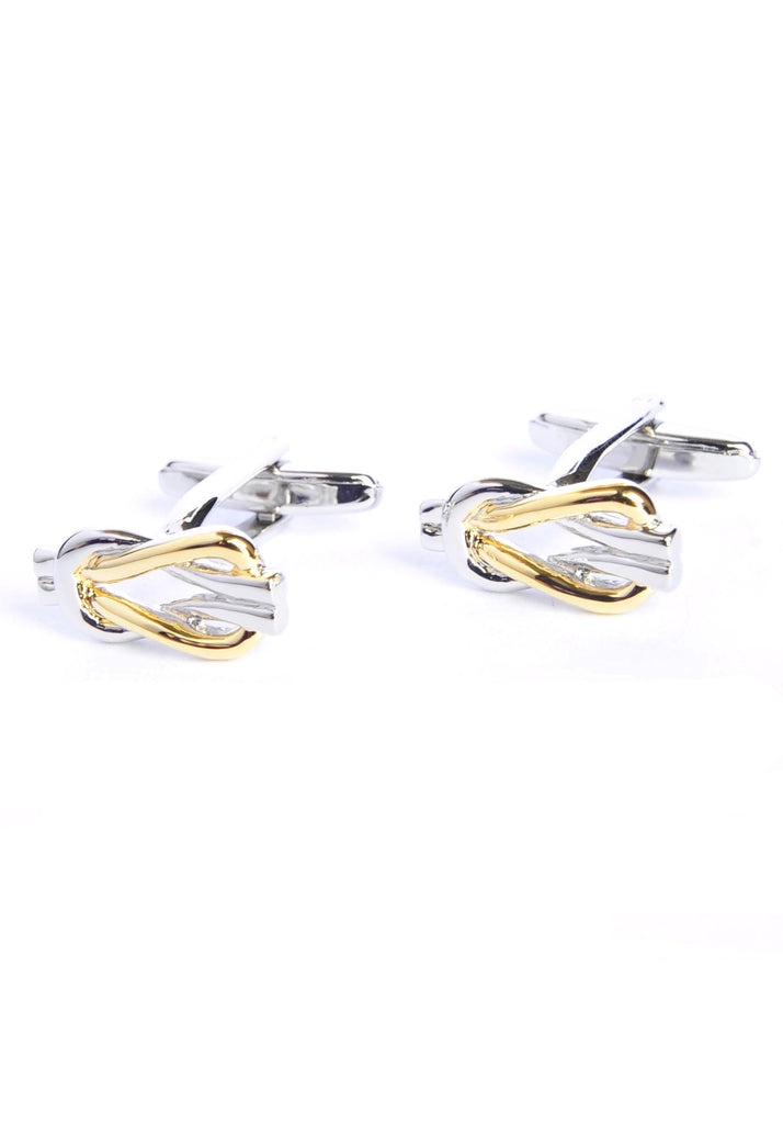 Two Tone Golden & Silver Reef Knot Cufflinks