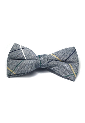 Folks Series White, Yellow, Green and Black Stripes Grey Cotton Pre-Tied Bow Tie