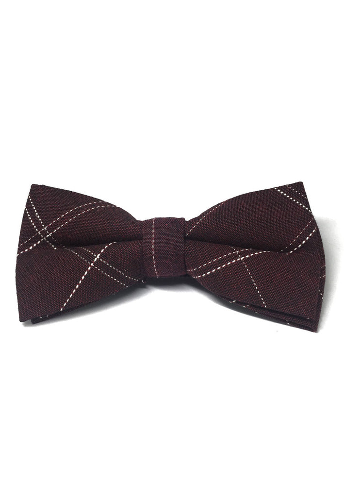 Folks Series Large Squares Maroon Red Cotton Pre-Tied Bow Tie