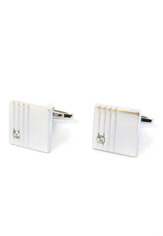 Square Brushed Effect Lined with Crystal Cufflinks