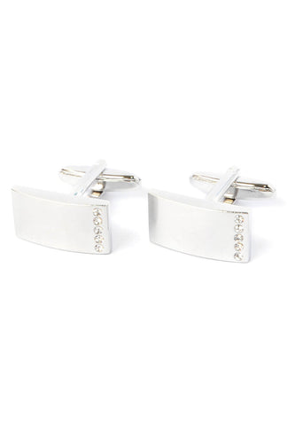 Curved Rectangular Cufflinks Brushed Finish with Crystal