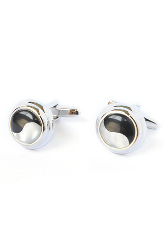 Round Black & White MOP Design Cufflinks