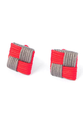 Red & Graphite Square Silk Cufflinks