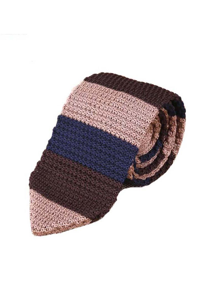 Spun Series Brown, Dark Blue & Light Brown Knitted Tie