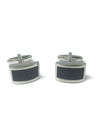 High Quality Curved Black Design Rhodium Plated Cufflinks