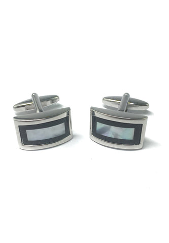 High Quality Curved White MOP & Black Design Rhodium Plated Cufflinks