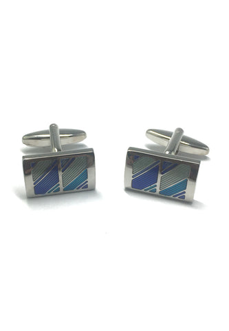 Rectangular Blue Striped Cufflinks