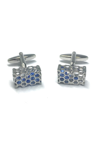 Honeycomb Blue Crystal Basket Cufflinks