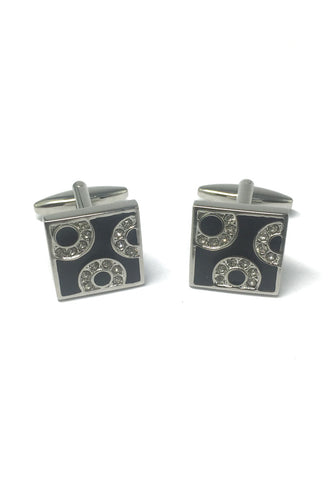 Square Black with Crystal Circle Crystals Cufflinks