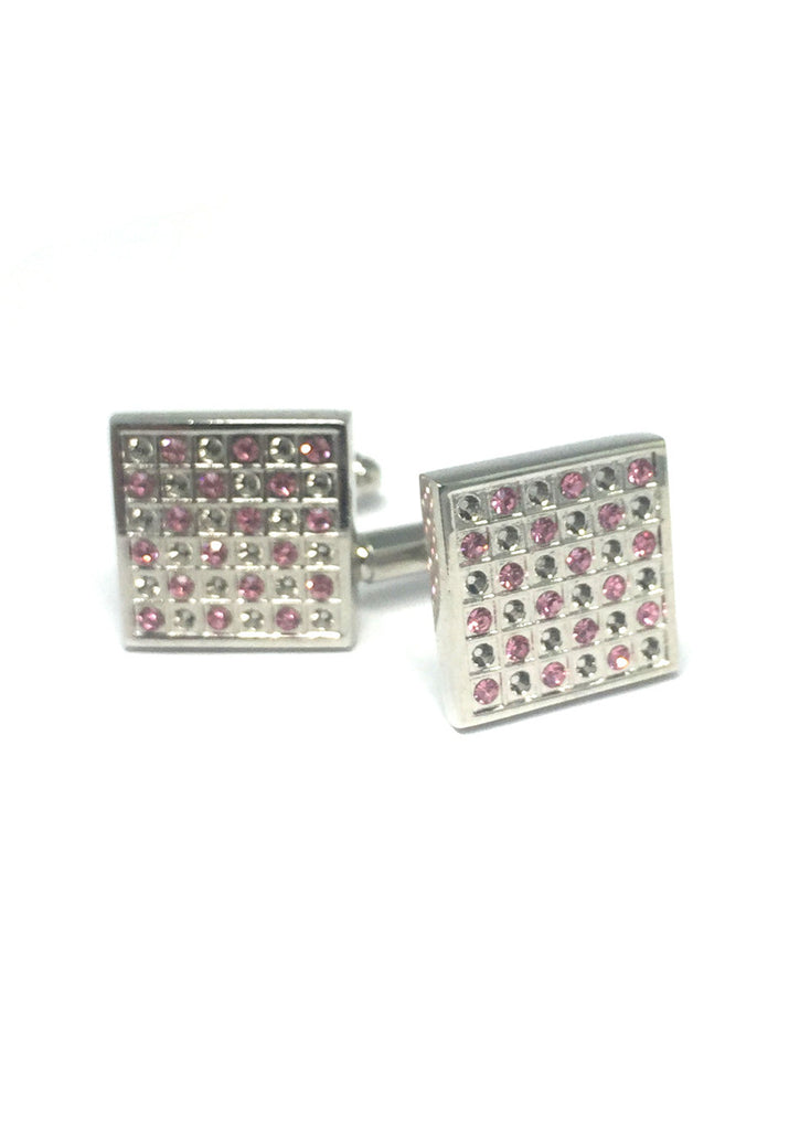 Silver and Pink Crystal Square Cufflinks