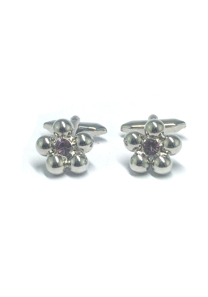 Purple Crystal Silver Flower Cufflinks