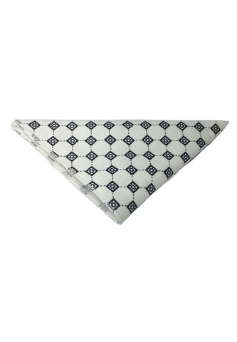 Posy Series Black Checked Pattern White Cotton Pocket Square