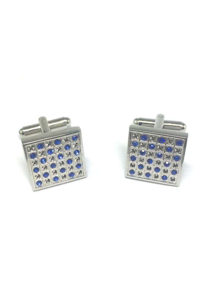 Blue and White Crystals Square Cufflinks