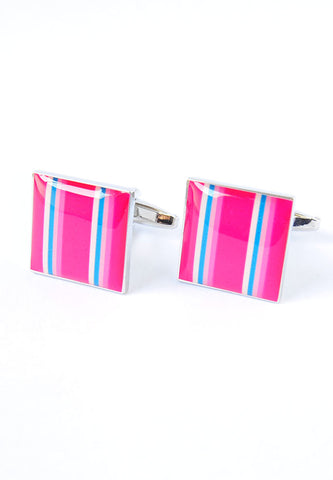 Square Screen Print Stripey Cufflinks - Pink